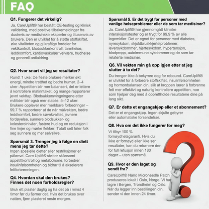Begrenset til 10 esker 🌟 Careuplift® — eksklusiv 30 % rabatt, nå dine vekttapsmål! En sjelden mulighet — vil ikke være tilgjengelig igjen før neste år, ikke gå glipp av det! 180 dagers pengene-tilbake-garanti, full refusjon uten risiko!